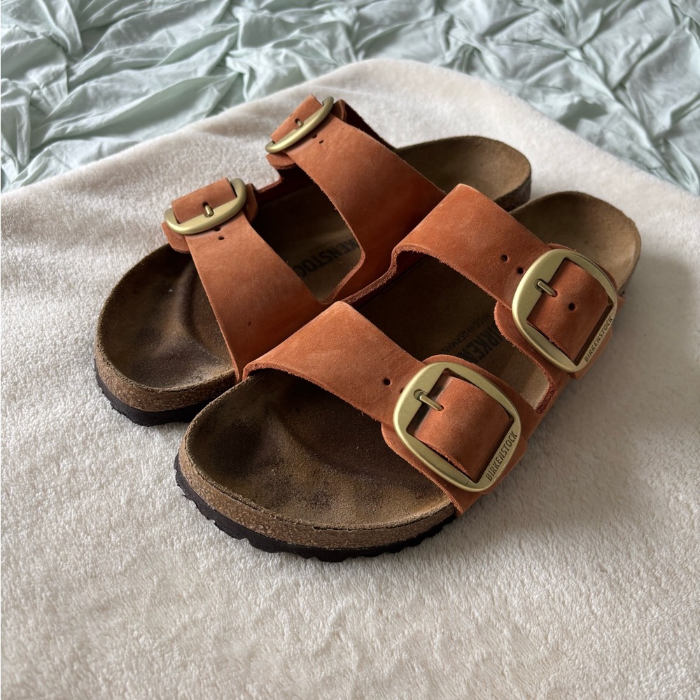 Birkenstock Arizona Big Buckle Nubuck Leather in Burnt Orange